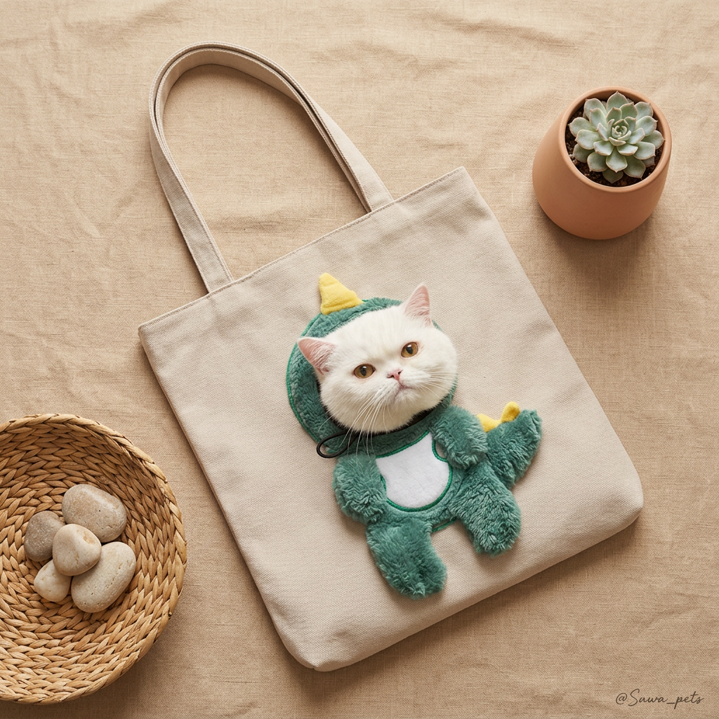 Dino Green carrier bag styled flat lay