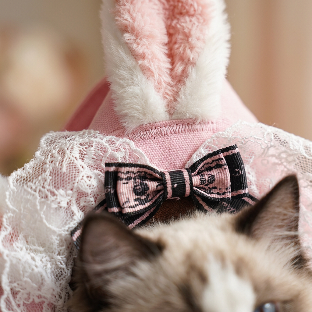 Bunny Pink carrier bag - close-up detail of bow and ears