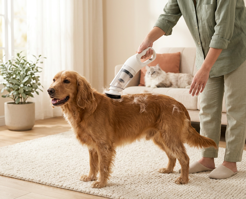 Cordless handheld pet hair vacuum with attachment heads for sofas and car seats