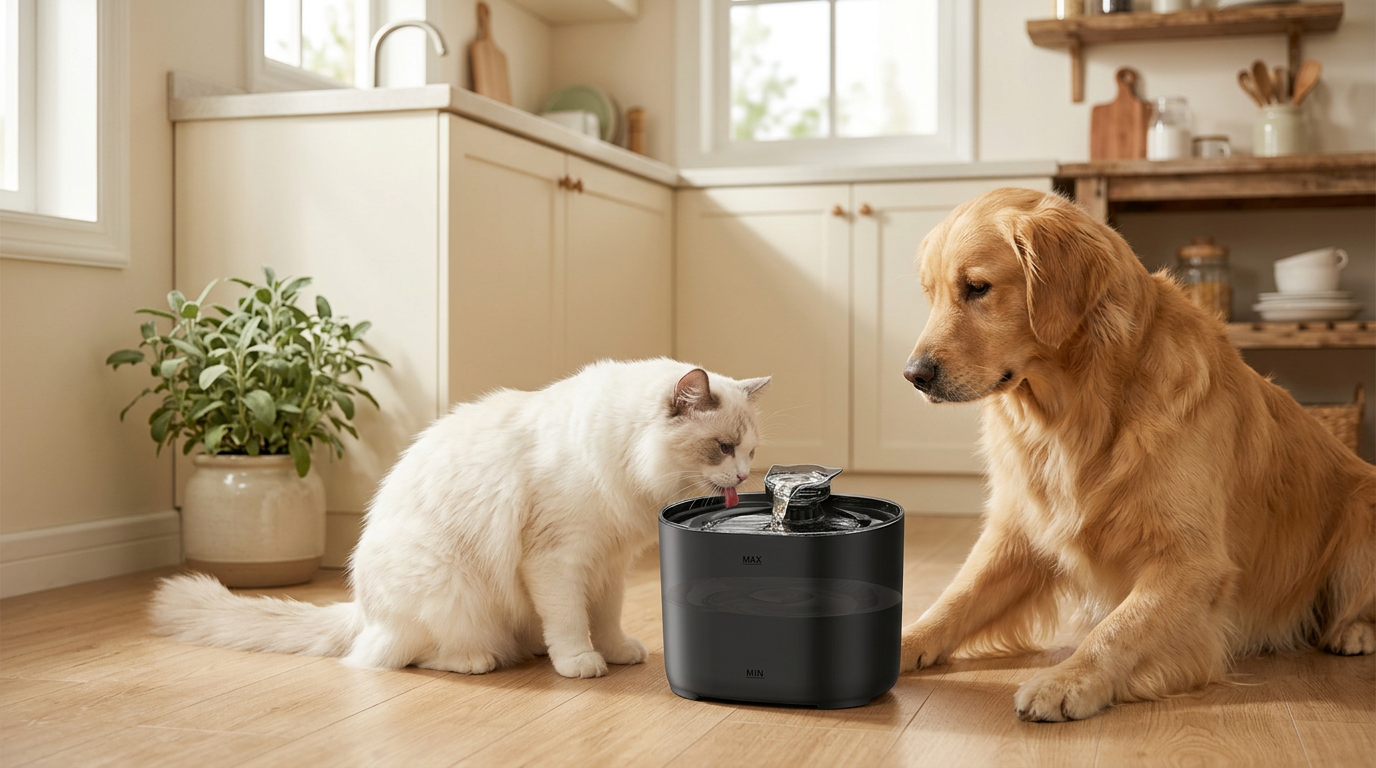 2.2 litre circulating pet water fountain with filter for cats and dogs