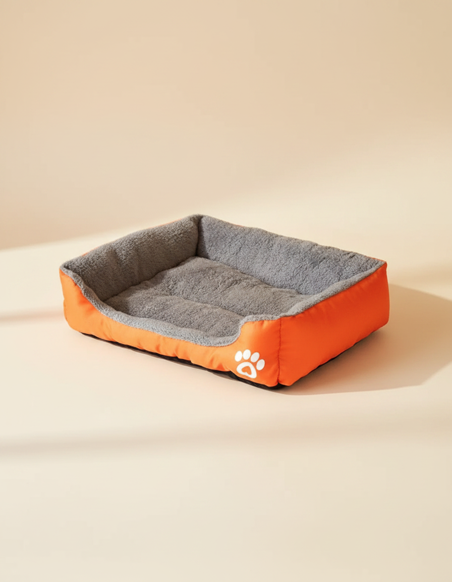 Soft rectangular pet bed with raised bolstered sides and plush base for cats and dogs