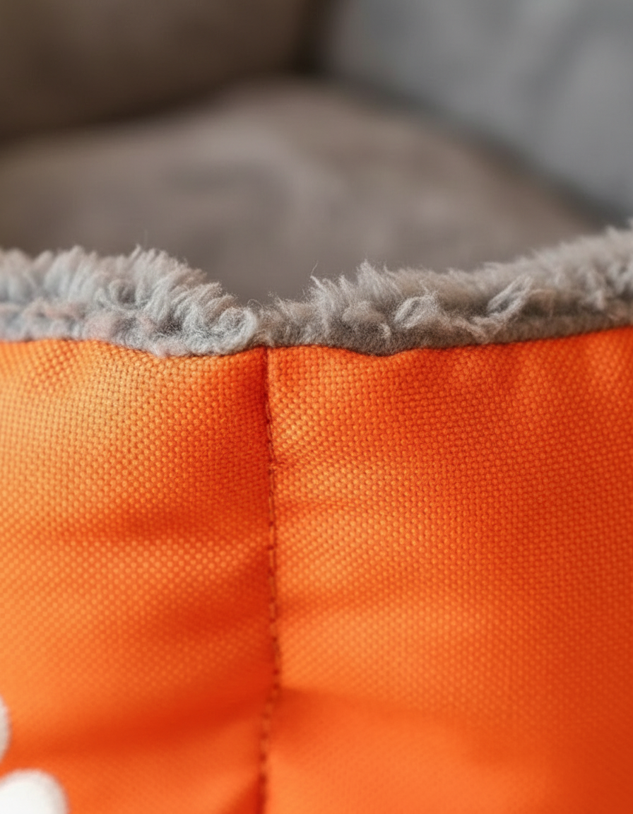 Close view of the plush surface and stitching on the rectangular pet bed