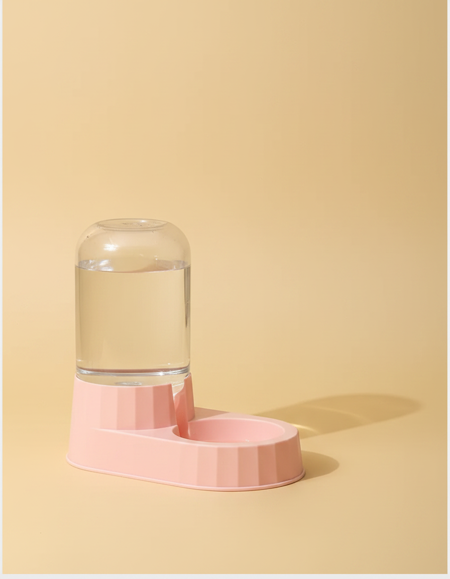 Gravity pet water dispenser on a wide stable base on tiled floor