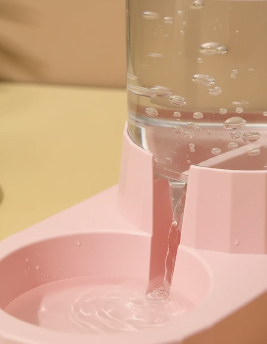 Gravity water dispenser keeping the bowl topped up throughout the day